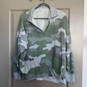 Aerie Camo Quarter Zip Pullover Sweatshirt